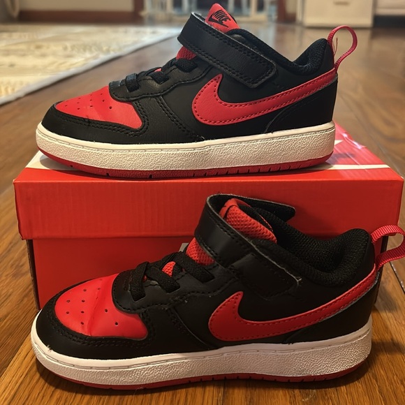 Nike Court Borough Low 2 TD Toddler 9c Red Black White - Picture 4 of 9
